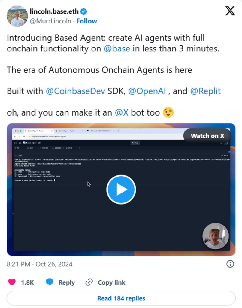 Based Agent - новий інструмент ШІ для створення криптоагента від Coinbase